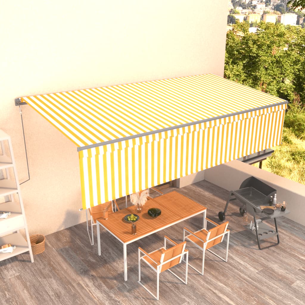 Copertină retractabilă automat cu stor, galben&alb, 6x3 m