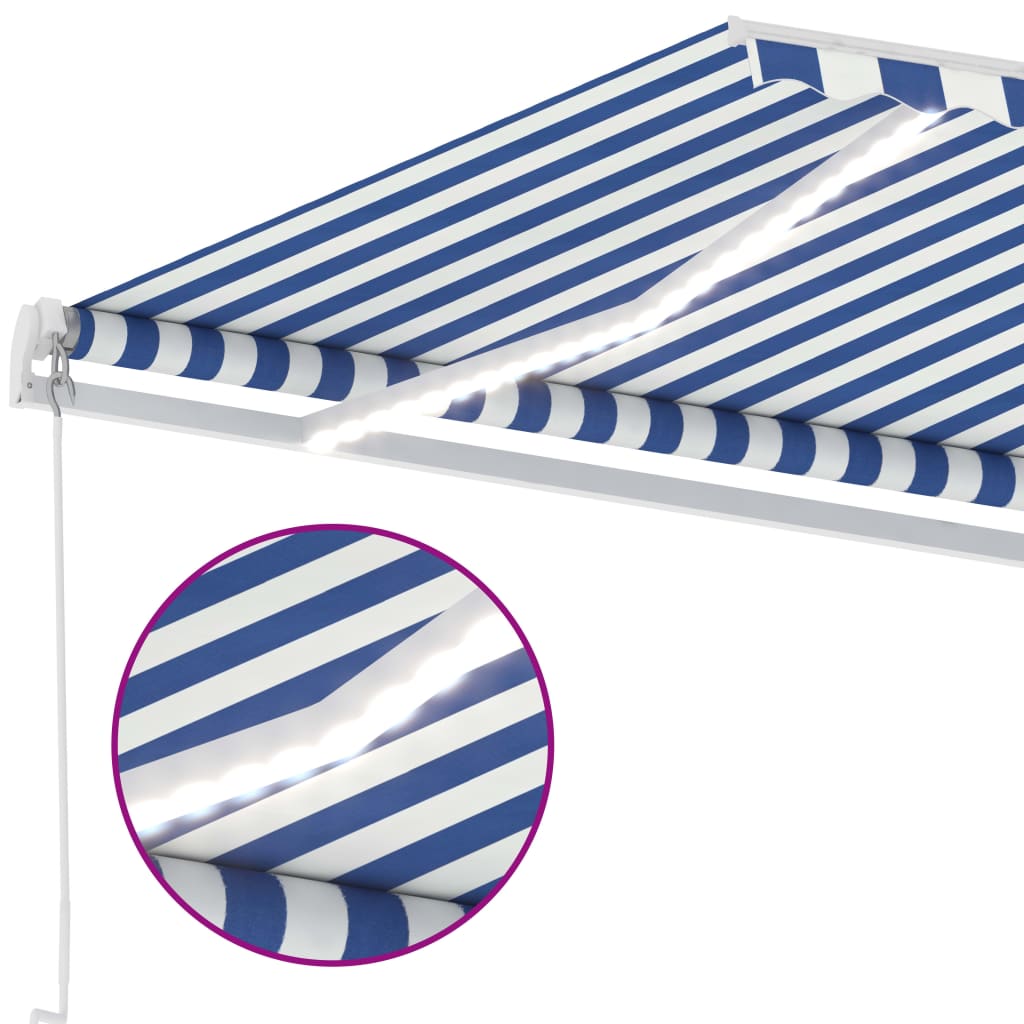 Copertină retractabilă manual cu LED, albastru & alb 400x300 cm