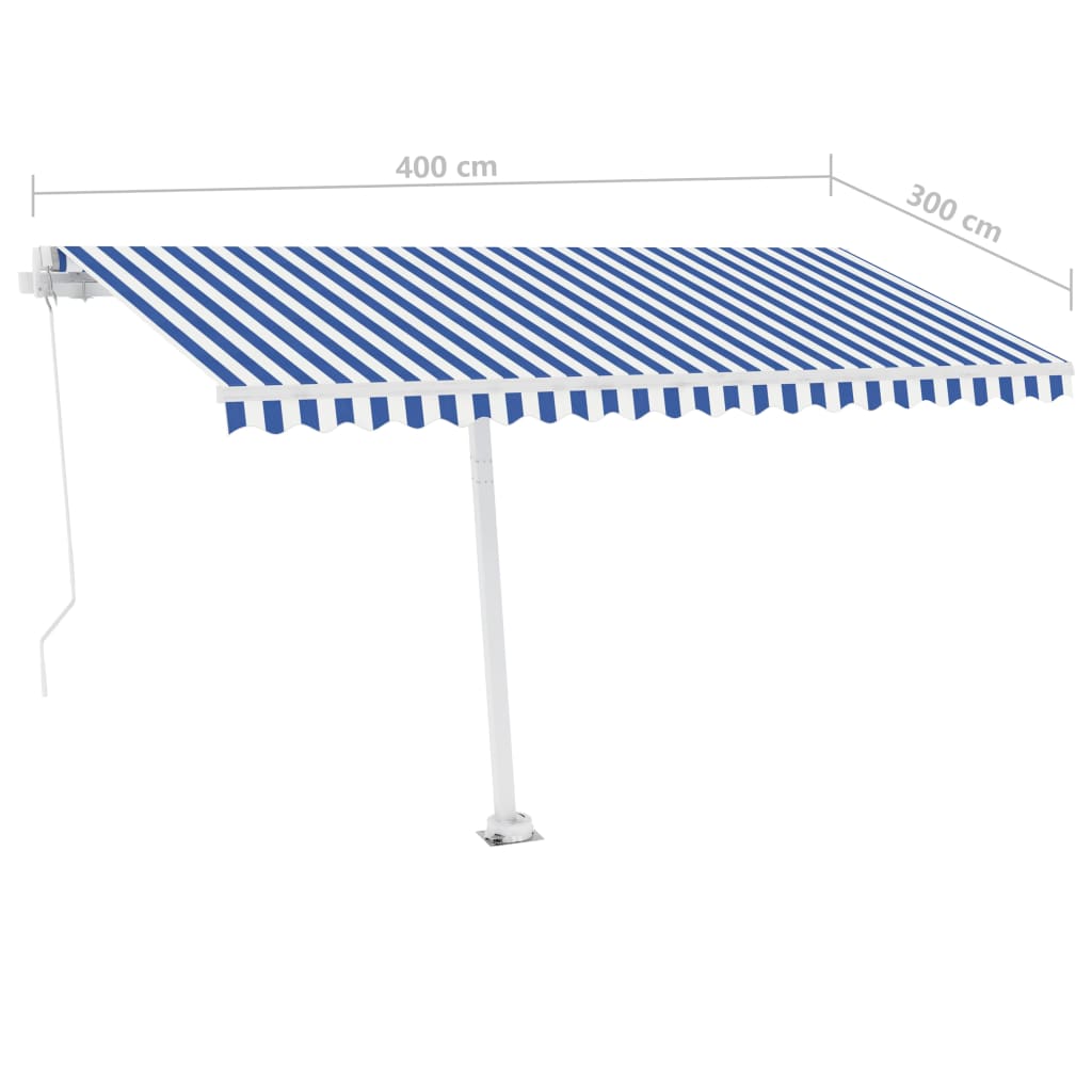 Copertină retractabilă manual cu LED, albastru & alb 400x300 cm