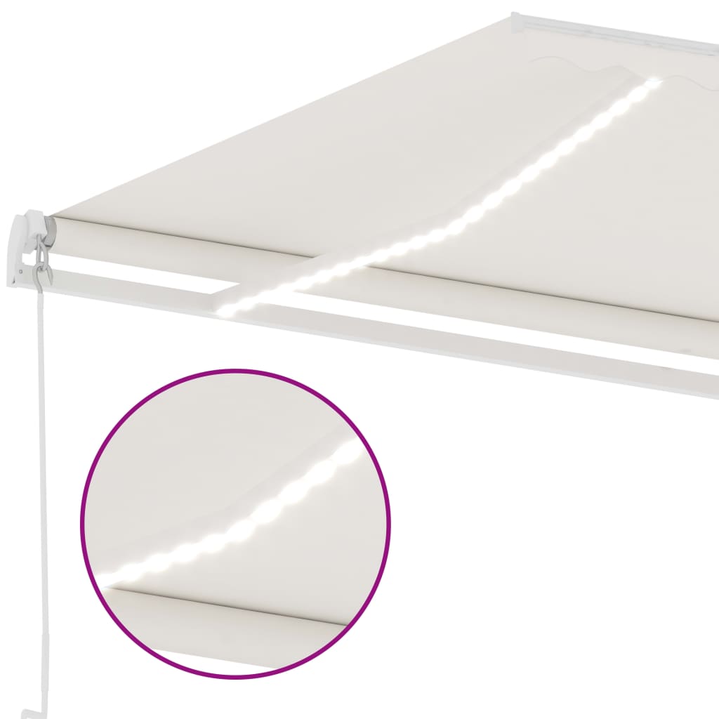 Copertină retractabilă manual cu LED, crem, 400x300 cm