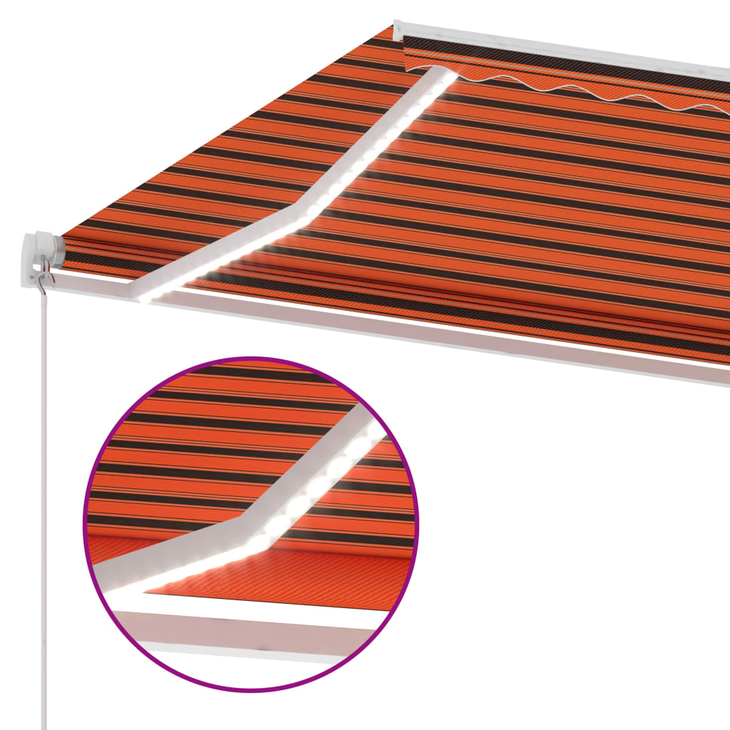 Copertină retractabilă manual cu LED portocaliu&maro 400x300 cm