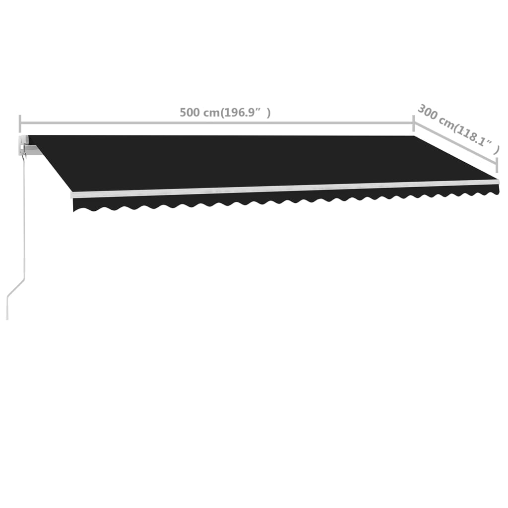 Copertină autonomă retractabilă manual, antracit, 500x300 cm