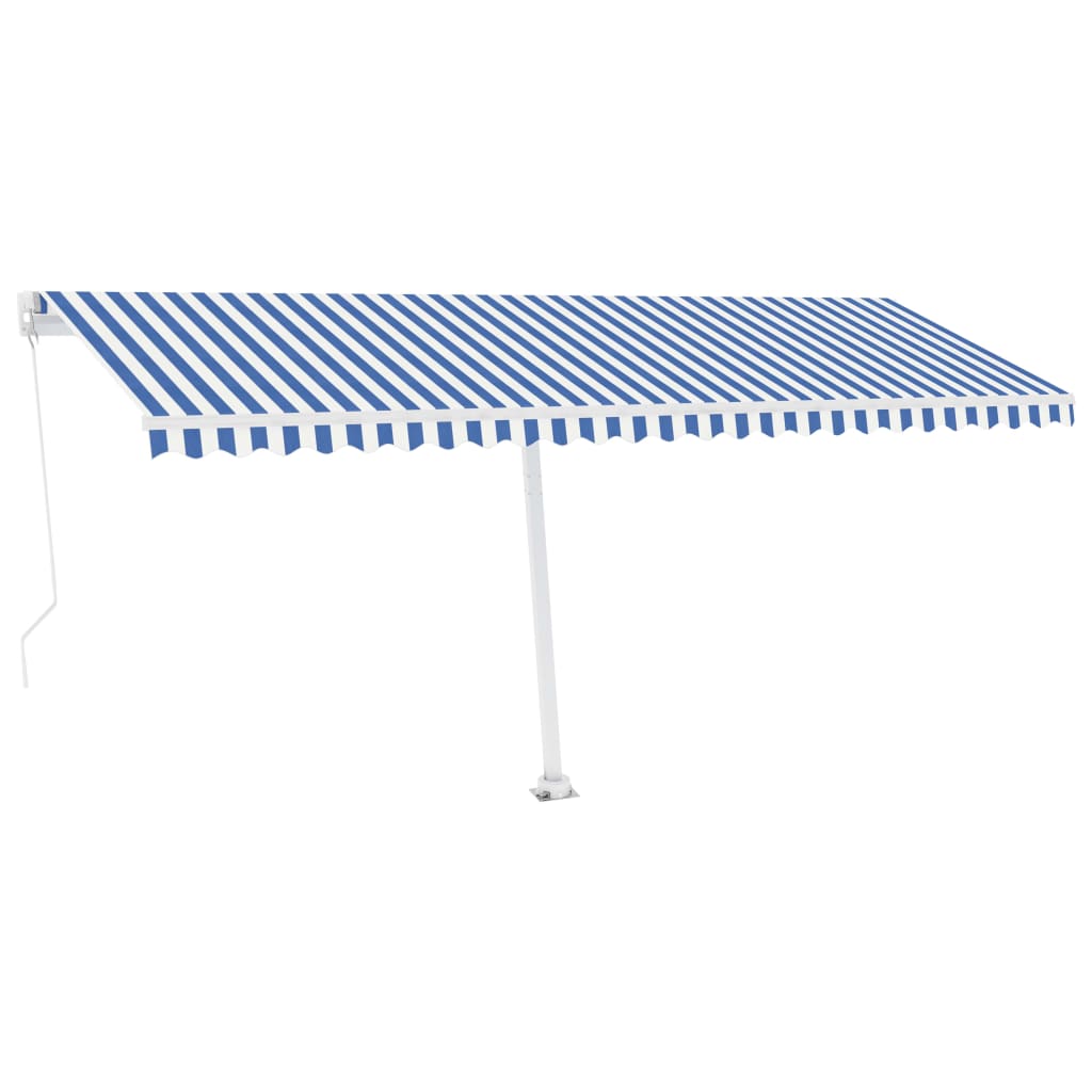 Copertină retractabilă manual cu LED, albastru & alb 500x300 cm