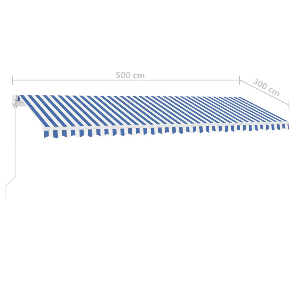 Copertină retractabilă manual cu LED, albastru & alb 500x300 cm