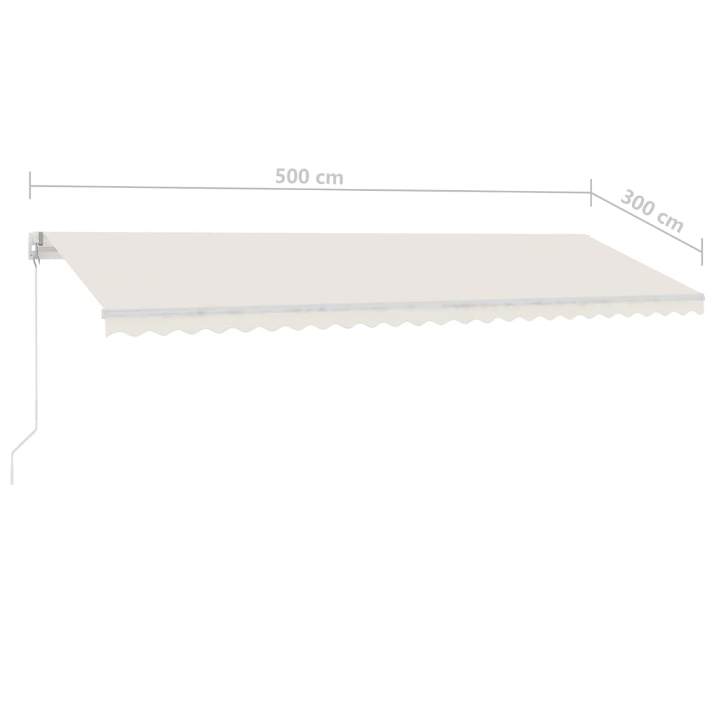 Copertină retractabilă manual cu LED, crem, 500x300 cm