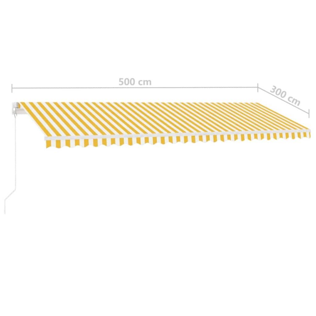 Copertină retractabilă manual cu LED, galben și alb, 500x300 cm