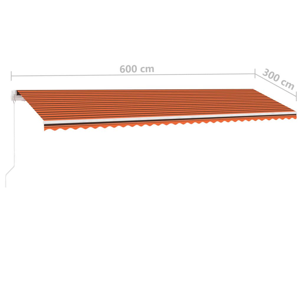 Copertină retractabilă manual, portocaliu/maro, 600x300 cm