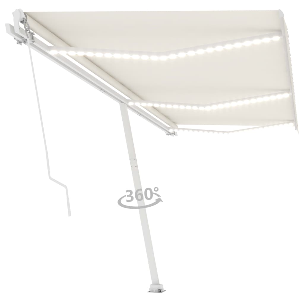 Copertină retractabilă manual cu LED, crem, 600x300 cm