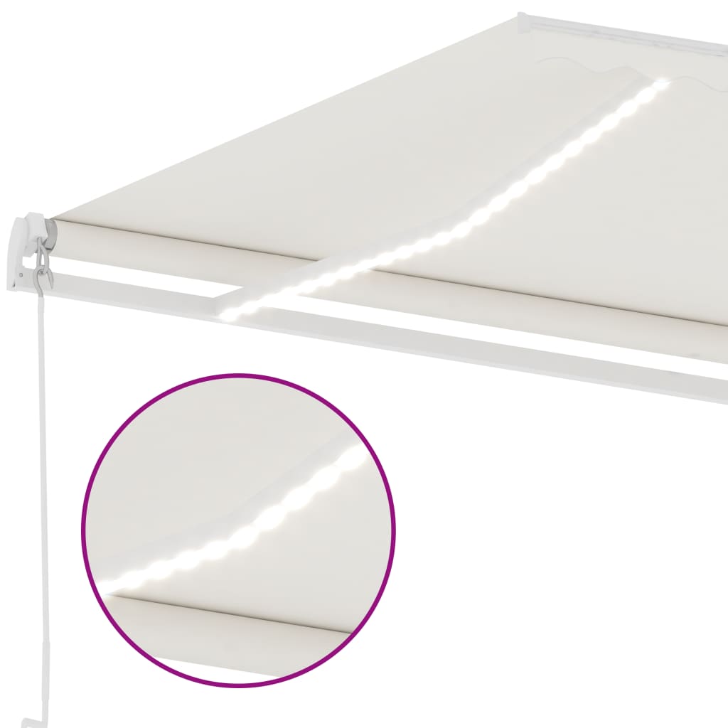 Copertină retractabilă manual cu LED, crem, 600x300 cm