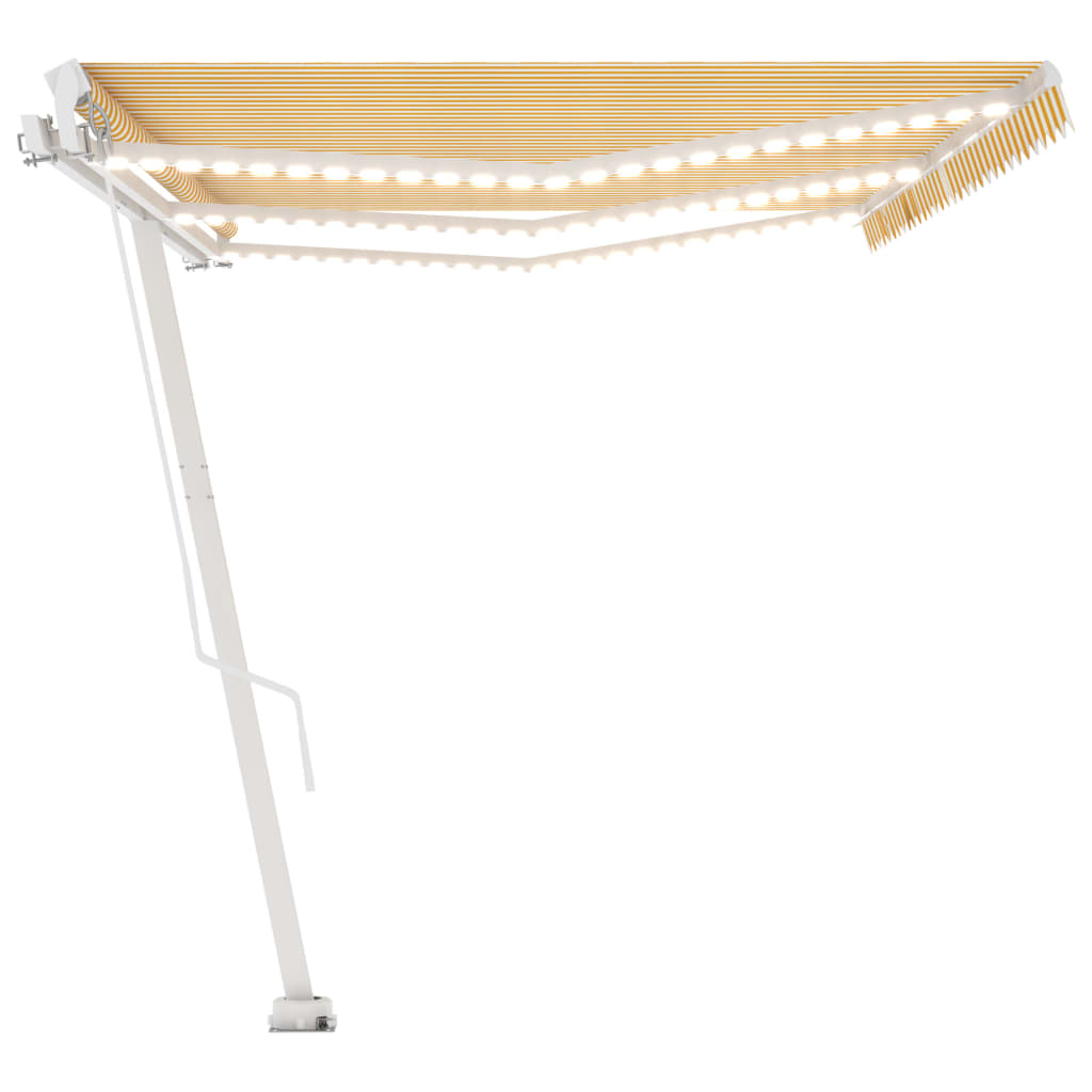 Copertină retractabilă manual cu LED, galben și alb, 600x300 cm