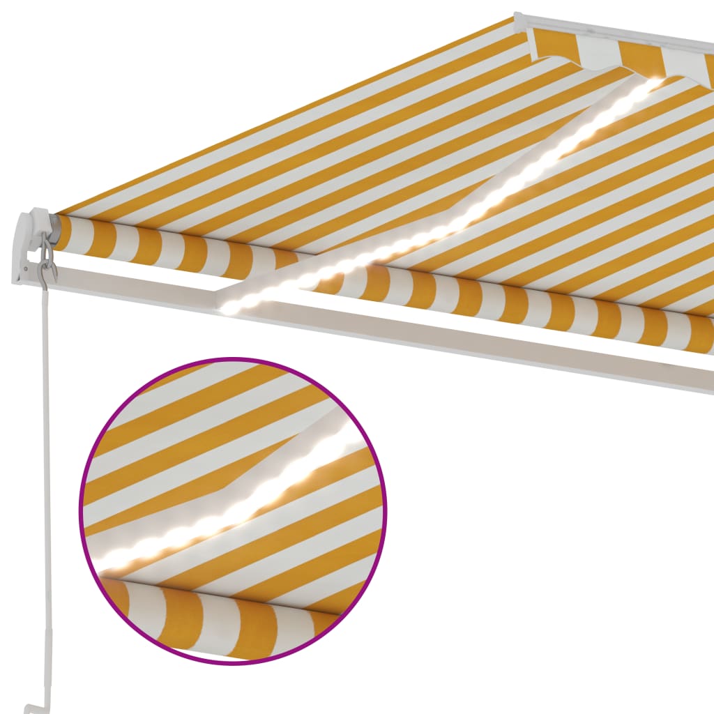 Copertină retractabilă manual cu LED, galben și alb, 600x300 cm