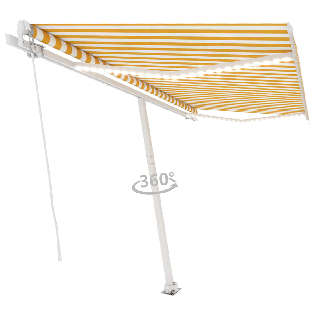 Copertină retractabilă manual cu LED, galben și alb, 400x350 cm