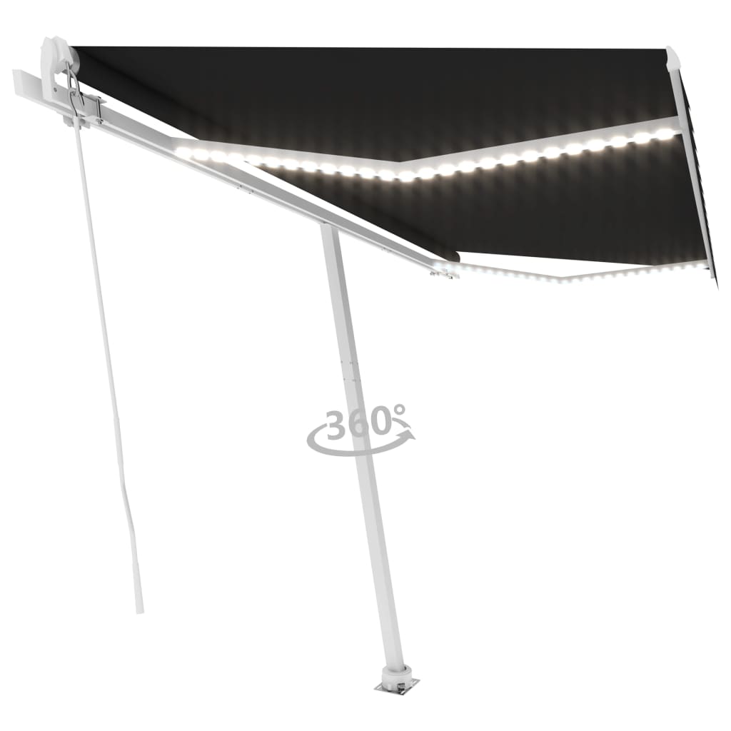 Copertină retractabilă manual cu LED, antracit, 450x350 cm