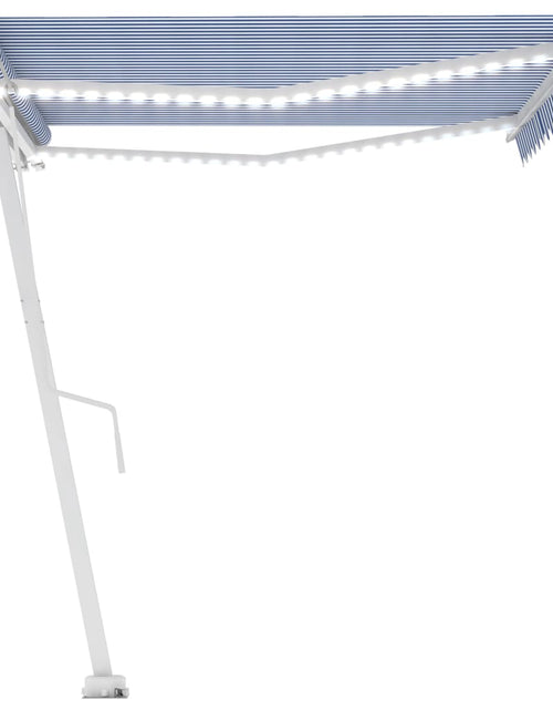 Încărcați imaginea în vizualizatorul Galerie, Copertină automată cu LED&amp;senzor vânt, albastru/alb, 450x350 cm
