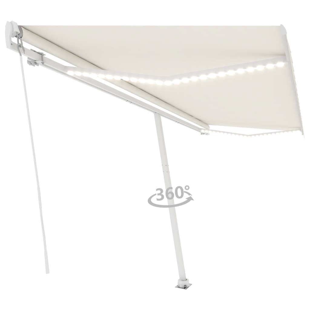 Copertină retractabilă manual cu LED, crem, 500x350 cm