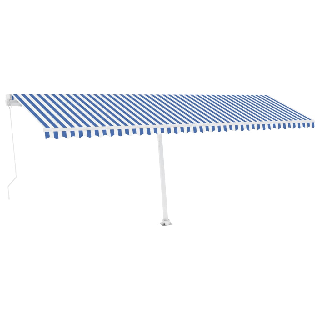 Copertină retractabilă manual LED, albastru și alb, 600x350 cm