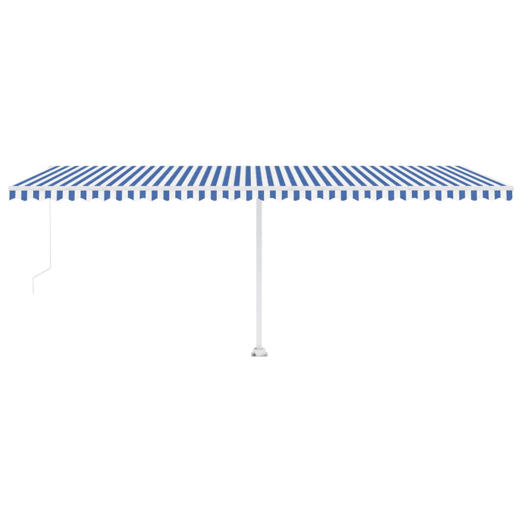 Copertină retractabilă manual LED, albastru și alb, 600x350 cm