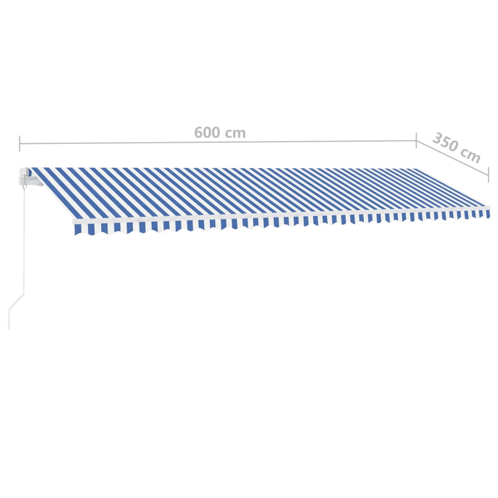 Copertină retractabilă manual LED, albastru și alb, 600x350 cm