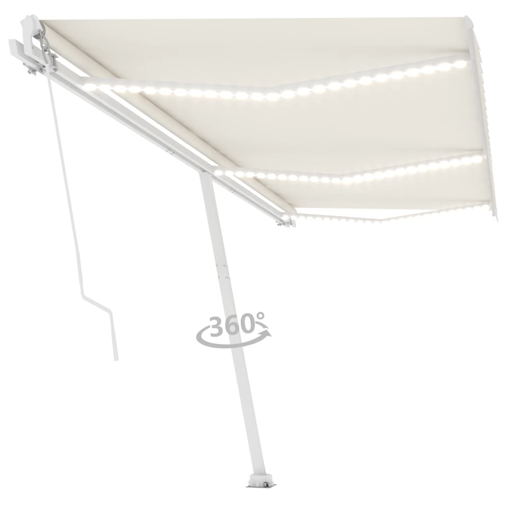 Copertină retractabilă manual cu LED, crem, 600x350 cm