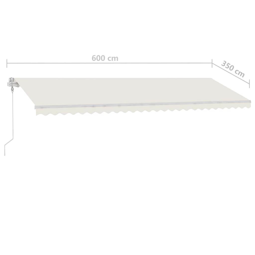 Copertină retractabilă manual cu LED, crem, 600x350 cm