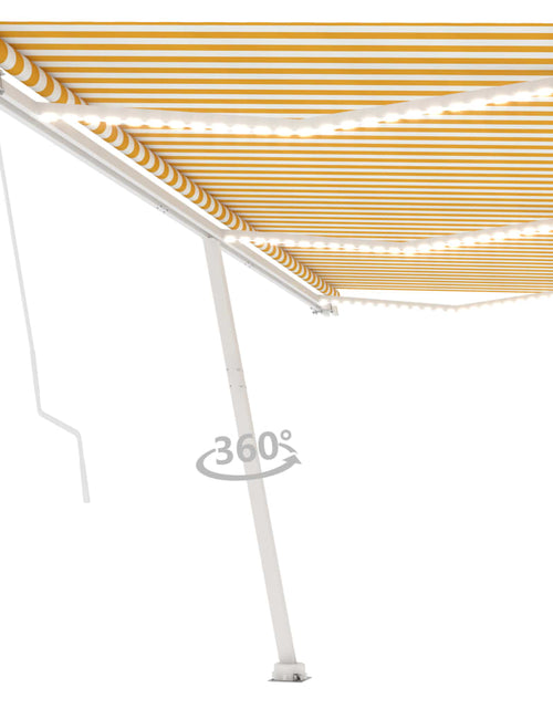 Загрузите изображение в средство просмотра галереи, Copertină retractabilă manual cu LED, galben și alb, 600x350 cm
