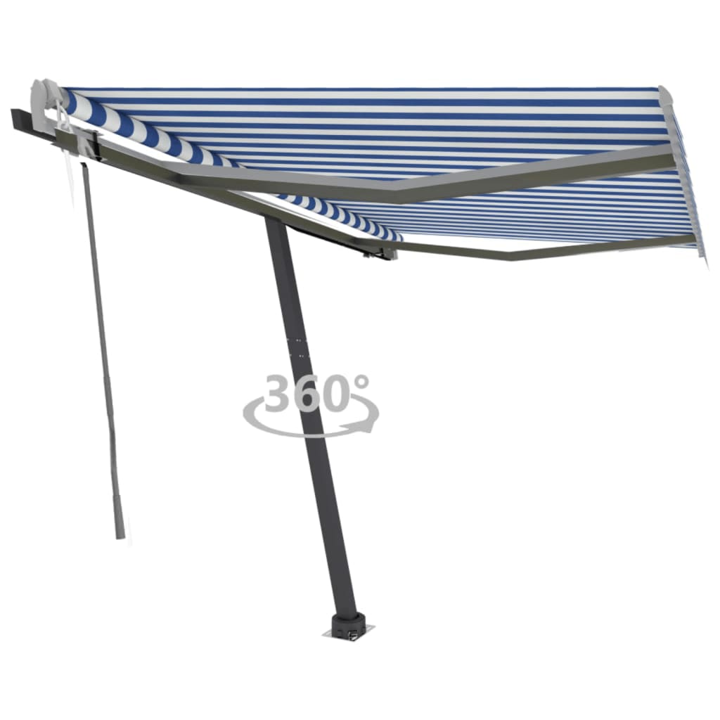 Copertină autonomă retractabilă automat albastru&alb 300x250 cm