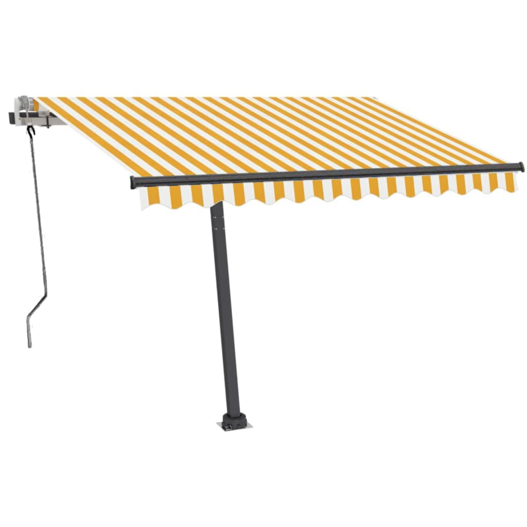 Copertină autonomă retractabilă manual, galben&alb, 350x250 cm