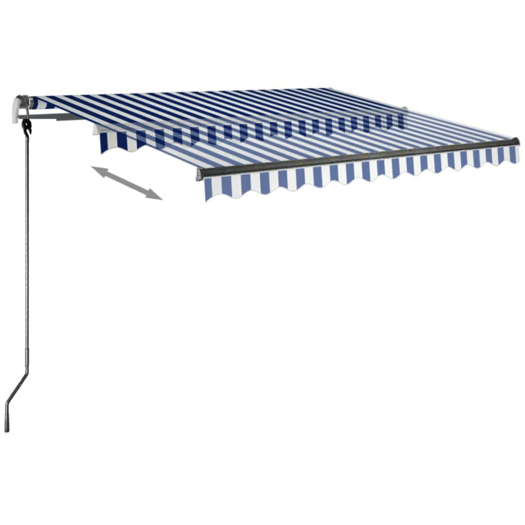 Copertină retractabilă manual cu LED, albastru&alb, 350x250 cm