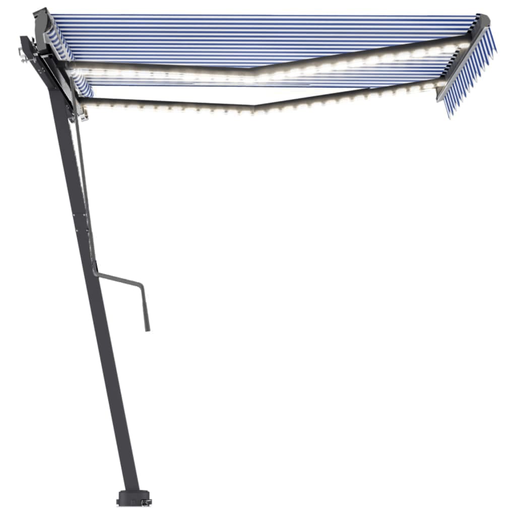 Copertină retractabilă manual cu LED, albastru&alb, 350x250 cm