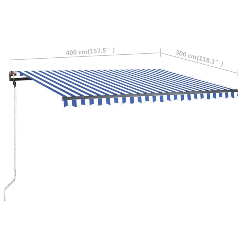 Copertină autonomă retractabilă manual albastru/alb 400x300 cm