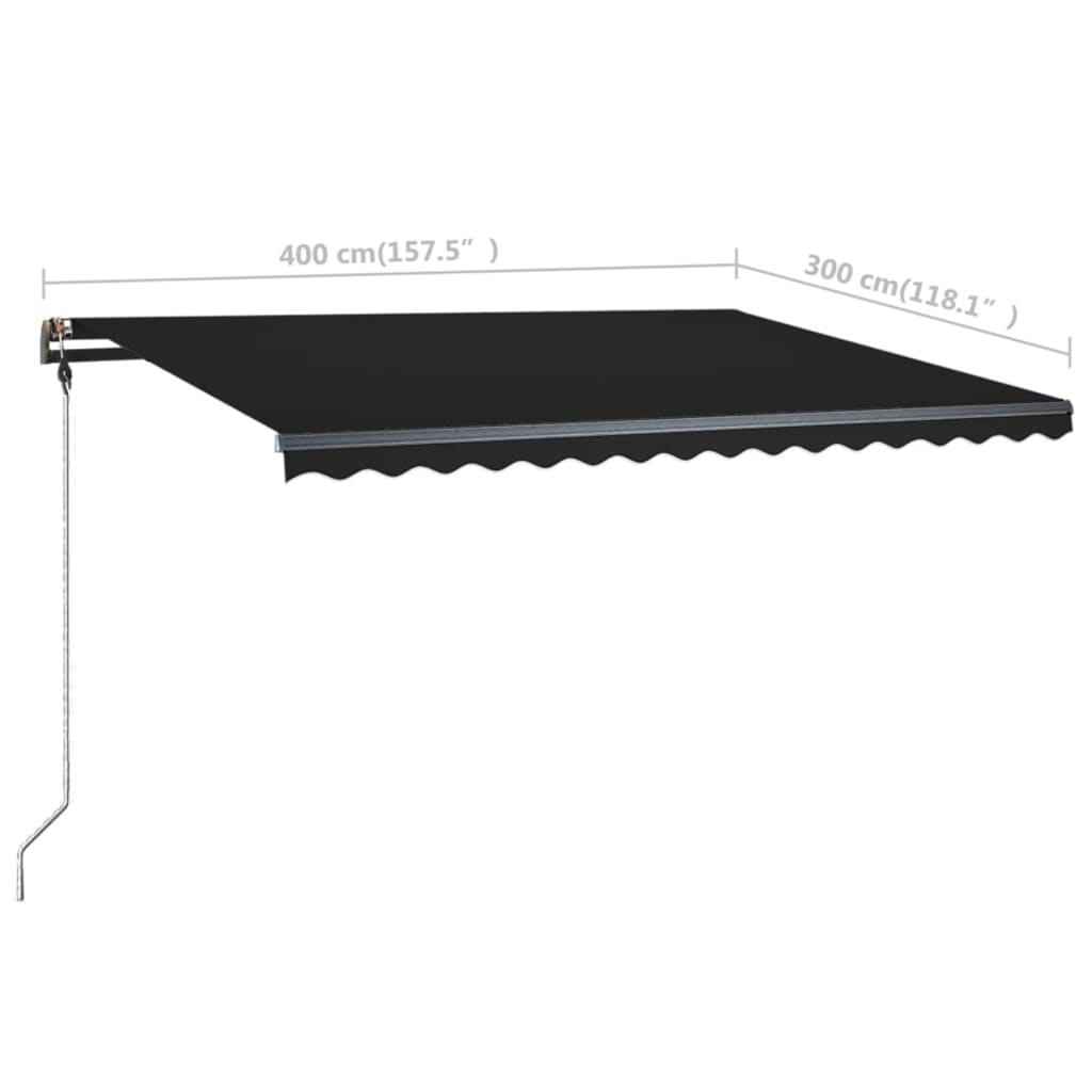 Copertină retractabilă manual cu LED, antracit, 400x300 cm