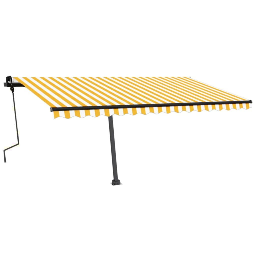 Copertină autonomă retractabilă manual, galben/alb, 450x300 cm