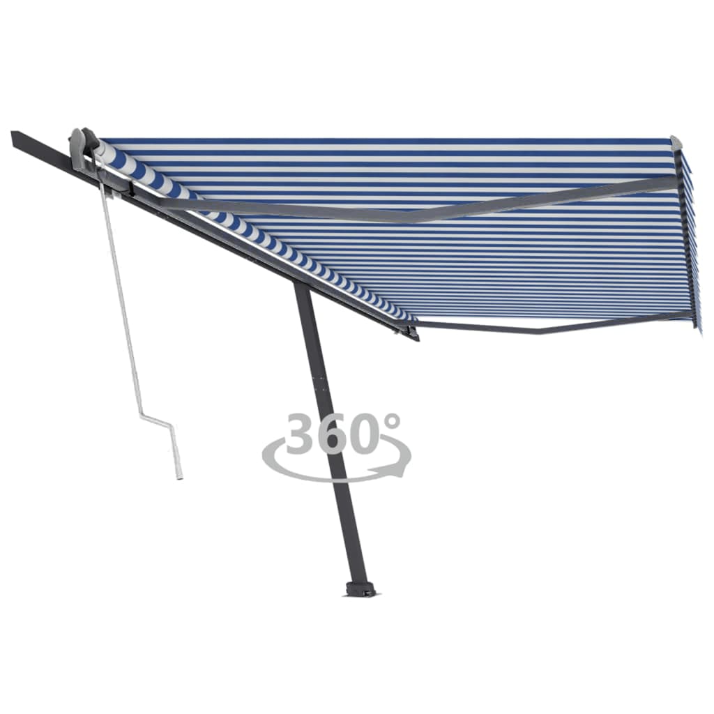 Copertină autonomă retractabilă automat albastru&alb 500x300 cm