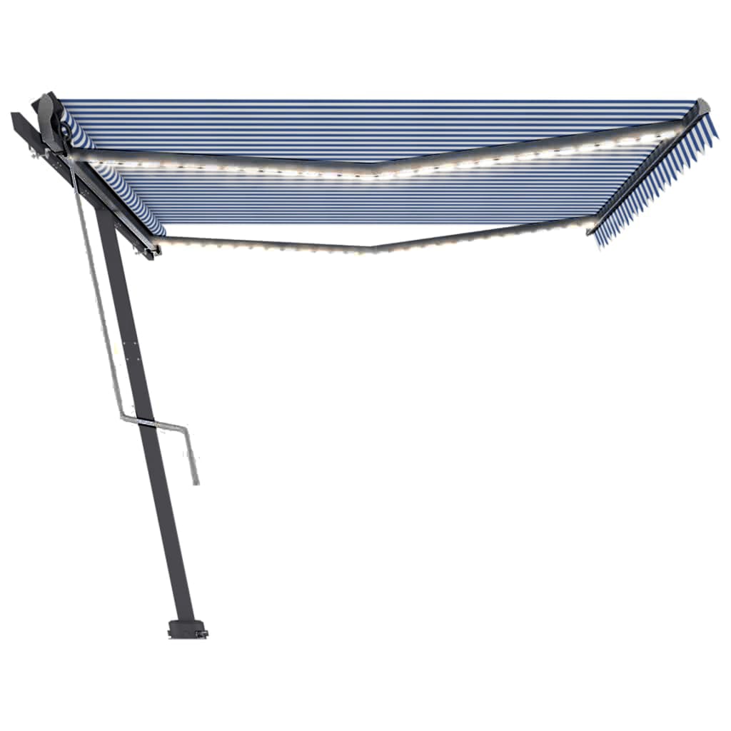 Copertină automată cu senzor vânt&LED, albastru/alb 500x300 cm