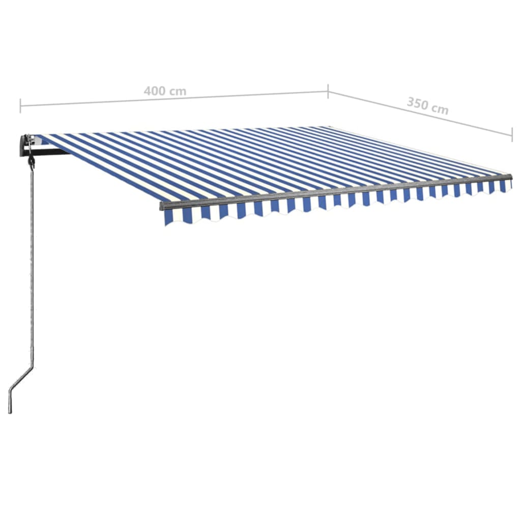 Copertină autonomă retractabilă manual albastru&alb 400x350 cm