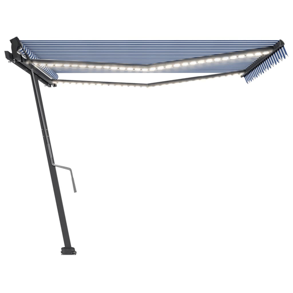 Copertină retractabilă manual cu LED, albastru&alb, 450x350 cm