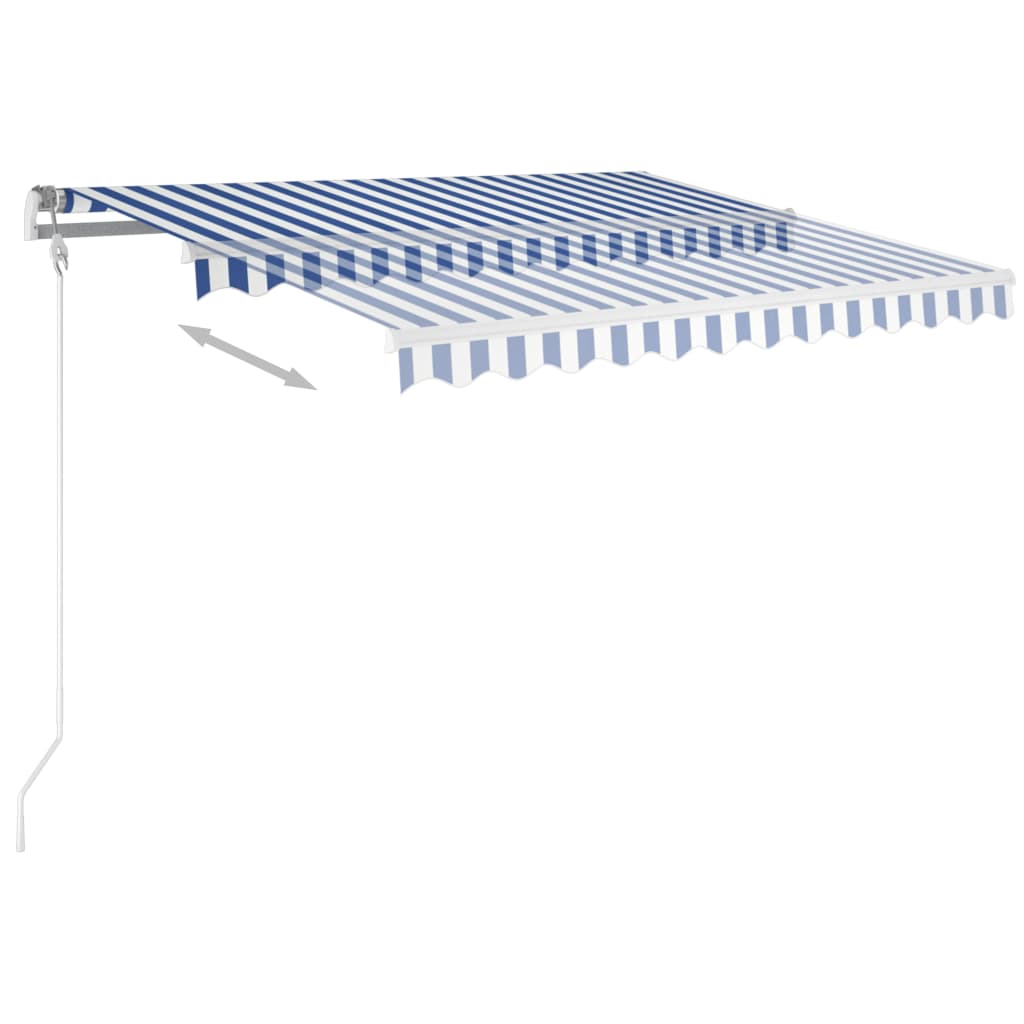 Copertină retractabilă manual cu stâlpi, albastru/alb, 3x2,5 m