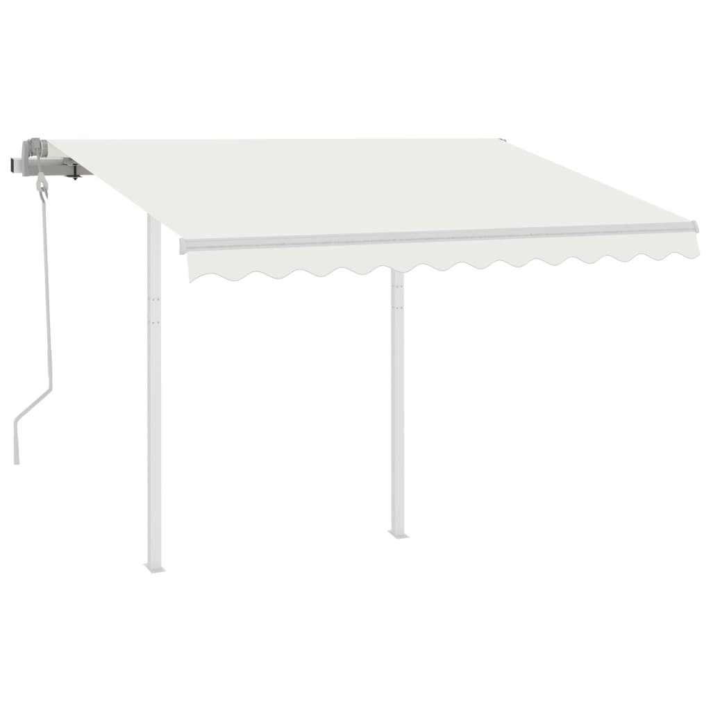 Copertină retractabilă manual cu stâlpi, crem, 3x2,5 m