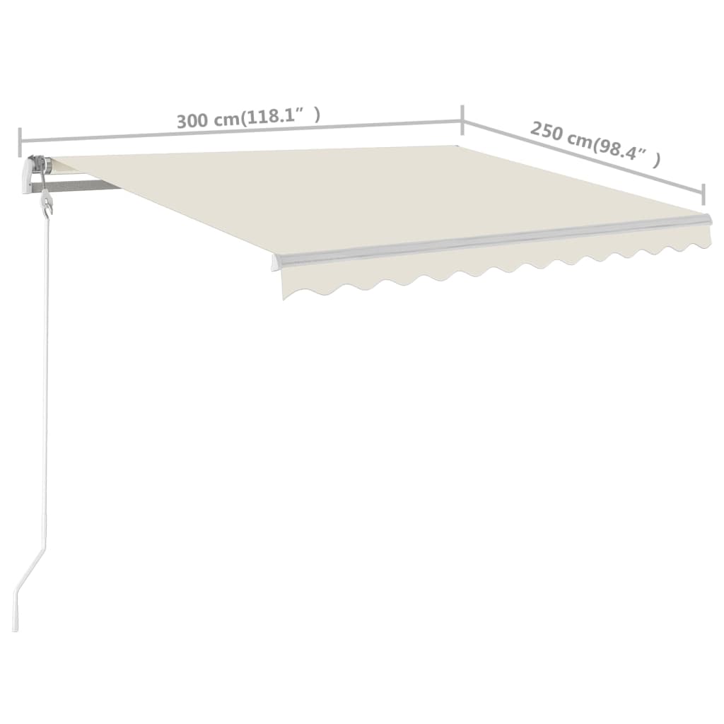 Copertină retractabilă manual cu stâlpi, crem, 3x2,5 m