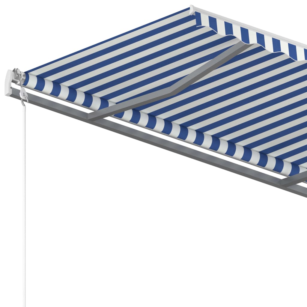 Copertină retractabilă manual cu stâlpi albastru/alb 3,5x2,5 m - Lando