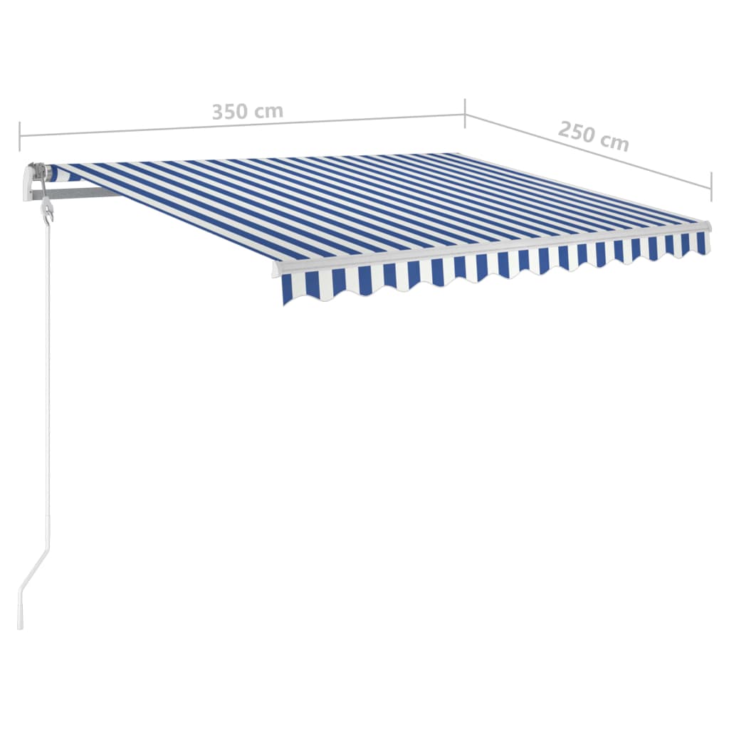 Copertină retractabilă manual cu stâlpi albastru/alb 3,5x2,5 m - Lando