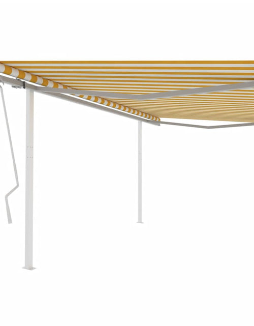 Încărcați imaginea în vizualizatorul Galerie, Copertină retractabilă manual, cu stâlpi, galben și alb, 4x3 m - Lando
