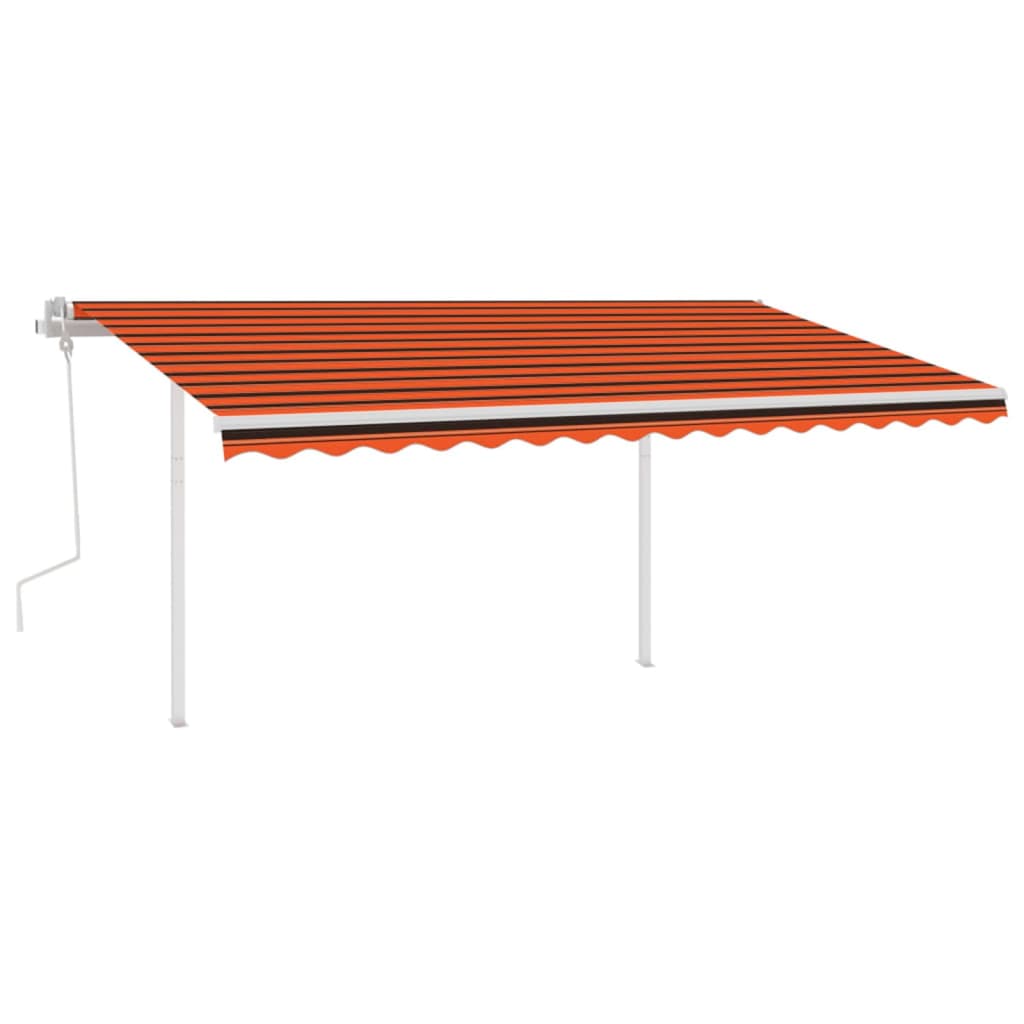 Copertină retractabilă manual cu stâlpi, portocaliu&maro, 4x3 m