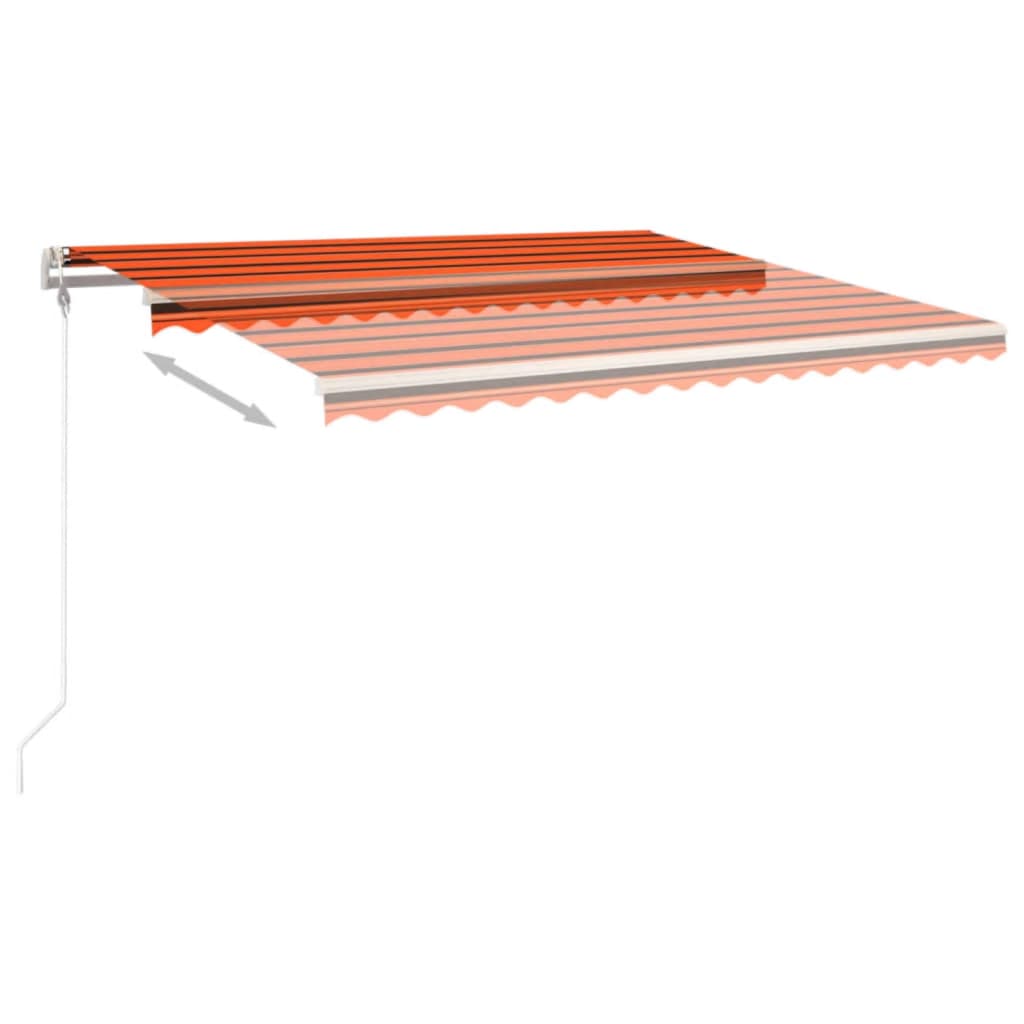 Copertină retractabilă manual cu stâlpi, portocaliu&maro, 4x3 m