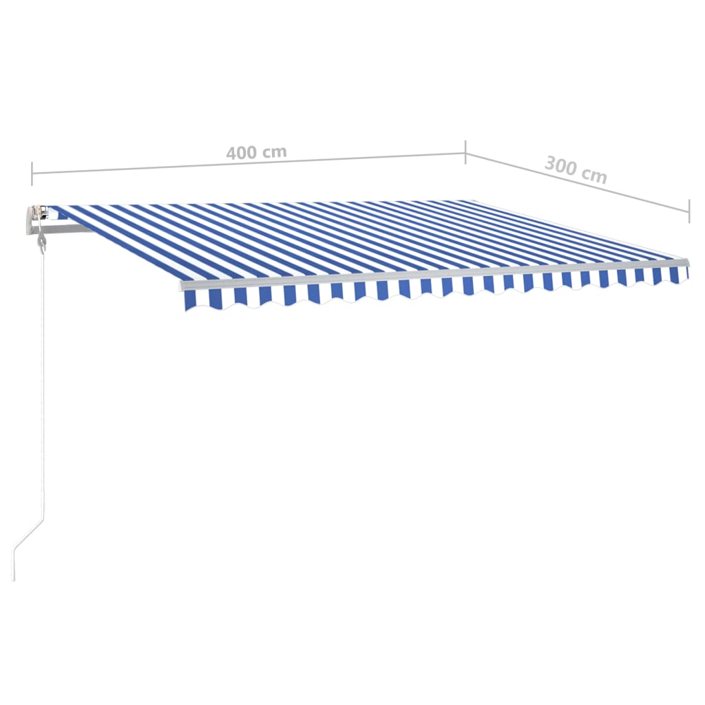 Copertină retractabilă manual, cu LED, albastru și alb, 4x3 m