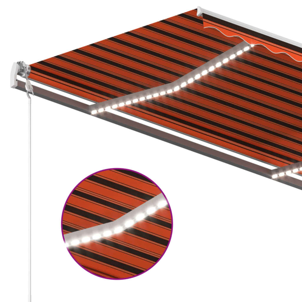 Copertină retractabilă manual cu LED, portocaliu și maro, 4x3 m