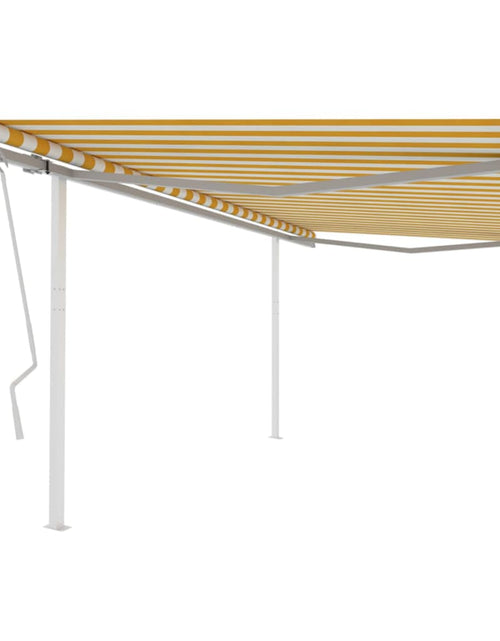 Încărcați imaginea în vizualizatorul Galerie, Copertină retractabilă manual,cu stâlpi, galben și alb, 4,5x3 m
