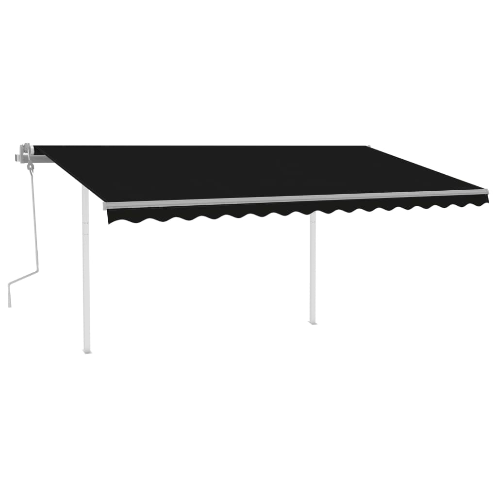 Copertină retractabilă manual, cu stâlpi, antracit, 4,5x3 m