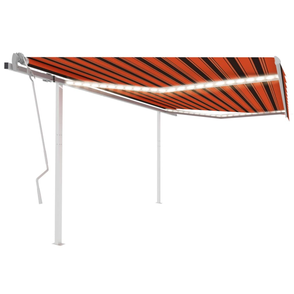 Copertină retractabilă manual cu LED, portocaliu/maro 4,5x3 m