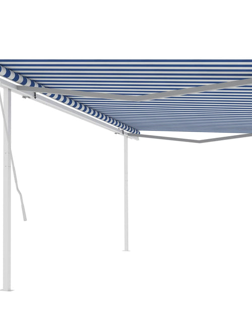 Încărcați imaginea în vizualizatorul Galerie, Copertină retractabilă manual, cu stâlpi, albastru &amp; alb, 5x3 m
